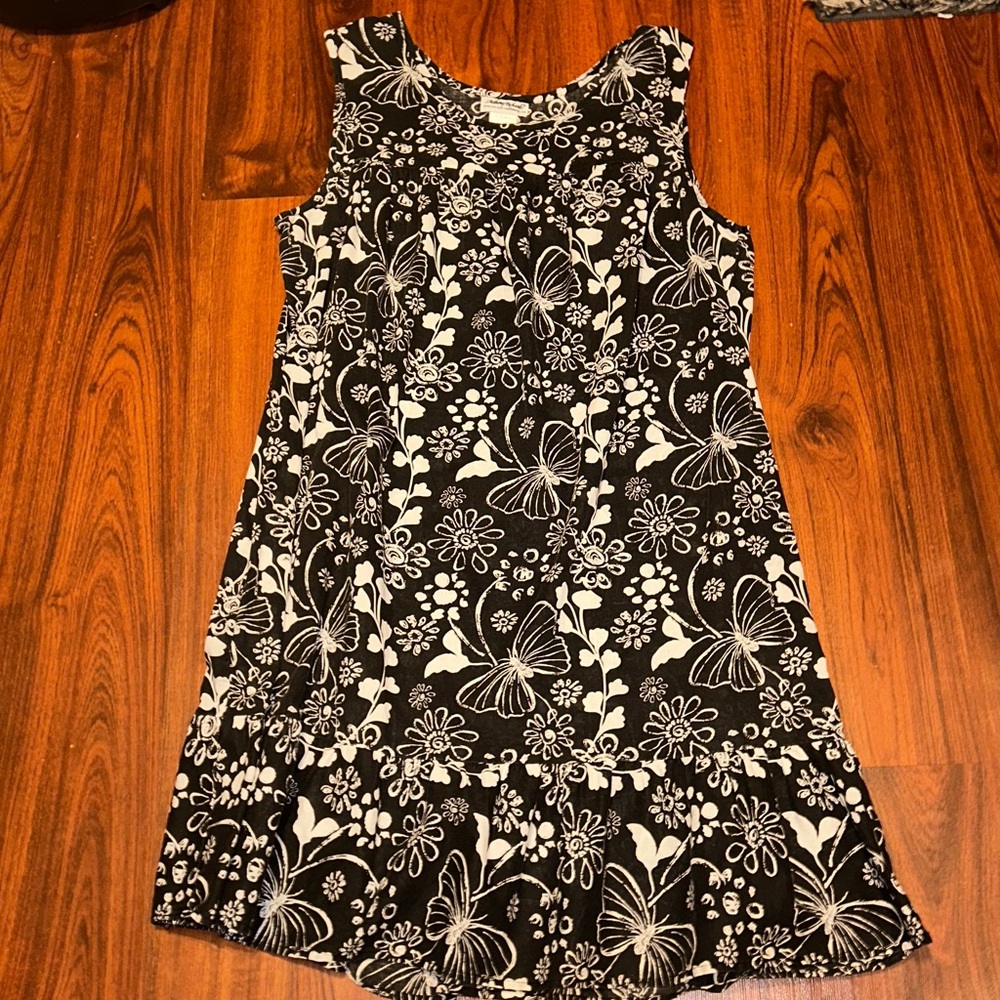 VTG Anthony Richards Black & White Butterfly Print Casual Lounge House Dress